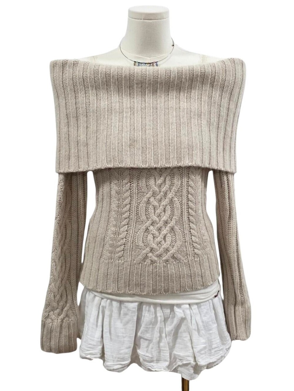 Abercrombie vintage off the shoulder cable knit wool sweater